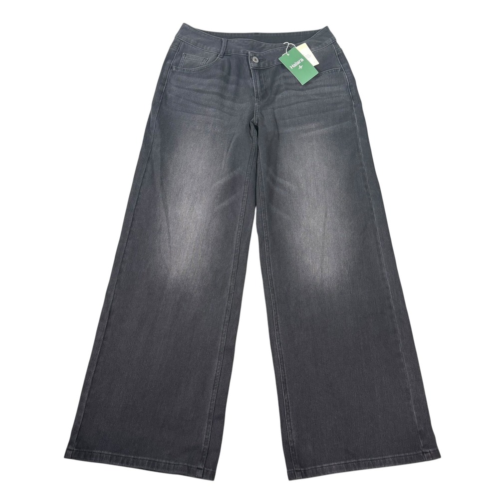 Halara Women Flex Denim Wide Leg Grey Faded Athleisure Jeans Size 14